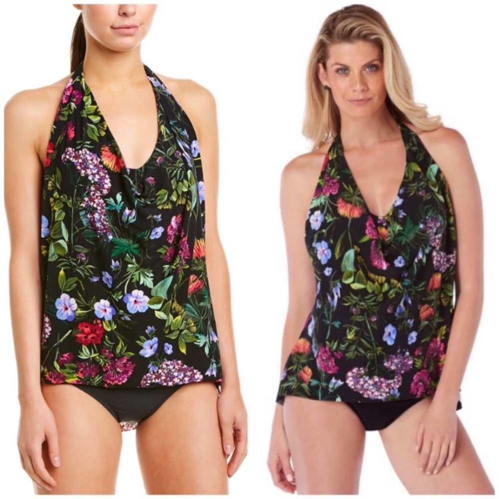 $116 NWOT Magicsuit Floral Sophie Draped Hi-Low Halter Tankini Top 8